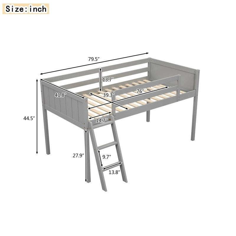 Low Loft Bed with Convertible Ladder