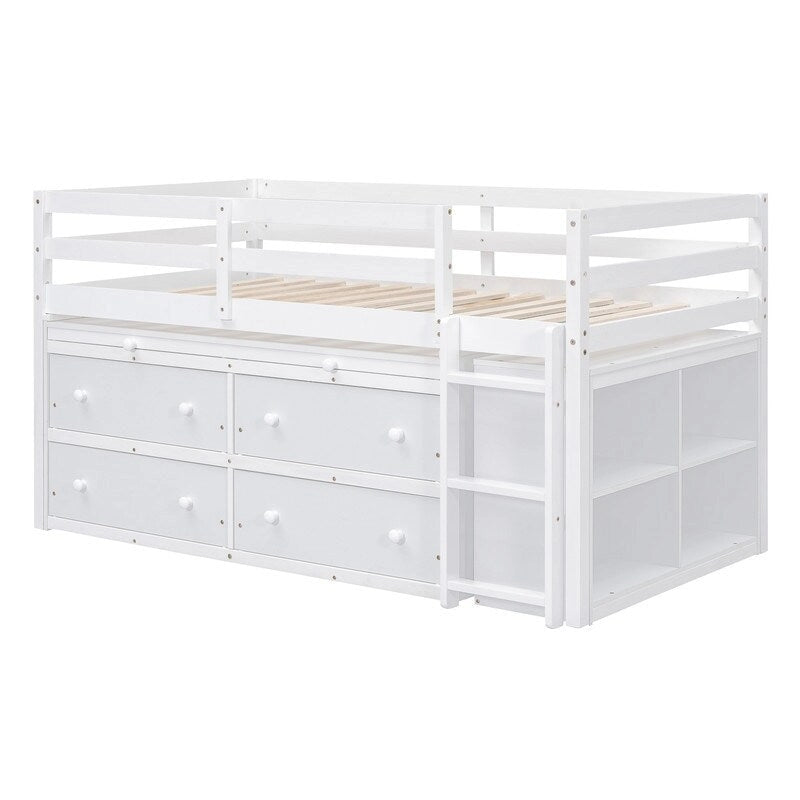 Letto a soppalco Twin con scrivania estraibile, comodino e 4 cassetti