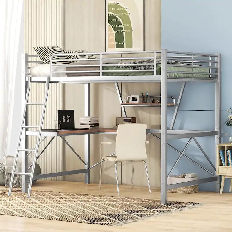 Metall-Hochbett mit integriertem Schreibtisch und Regal — Twin / Full