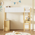Lit mezzanine rembourré avec tiroirs, étagère de rangement et bureau pliant