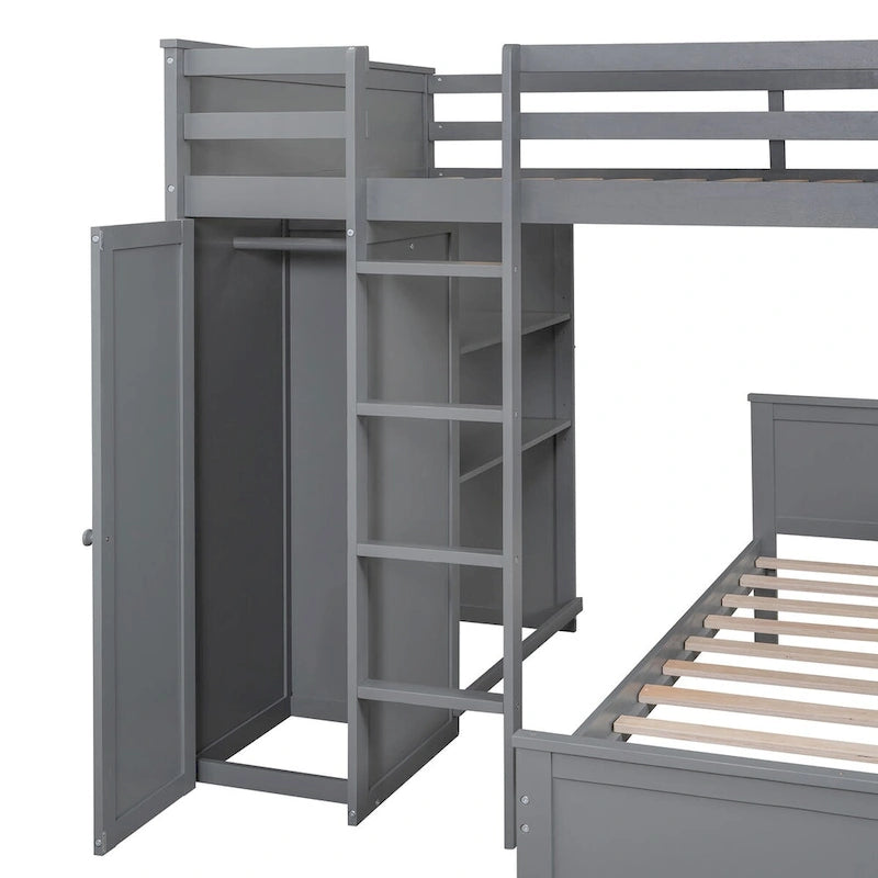 Loft Bed with Twin Stand-Alone Bed, Desk & Wardrobe