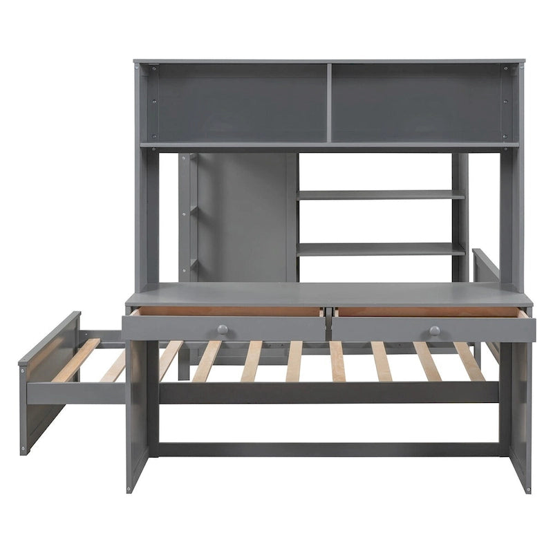 Lit mezzanine avec lit une place indépendant, bureau et armoire