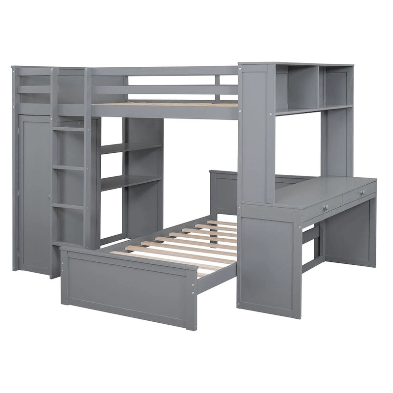 Lit mezzanine avec lit une place indépendant, bureau et armoire