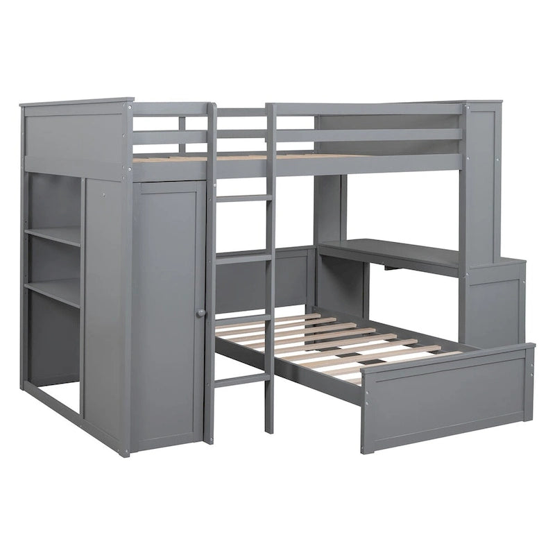 Lit mezzanine avec lit une place indépendant, bureau et armoire