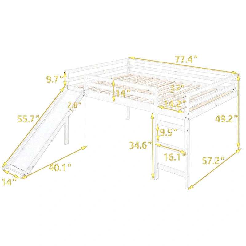Hochbett aus Holz mit Rutsche und Leiter