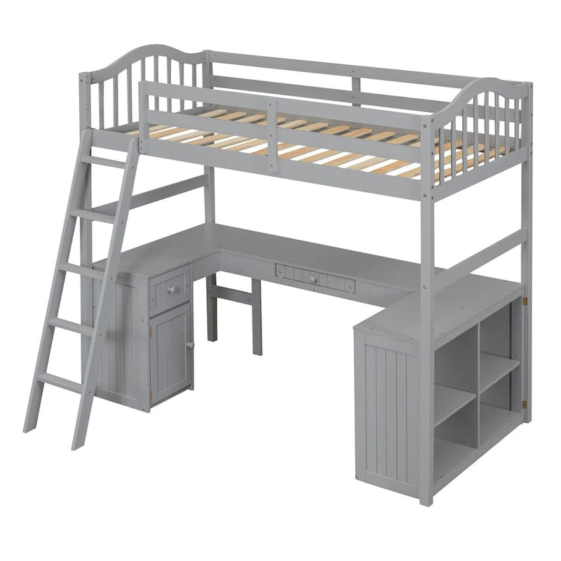 Twin Loft Bed with Drawers, Cabinet, Shelves & Desk