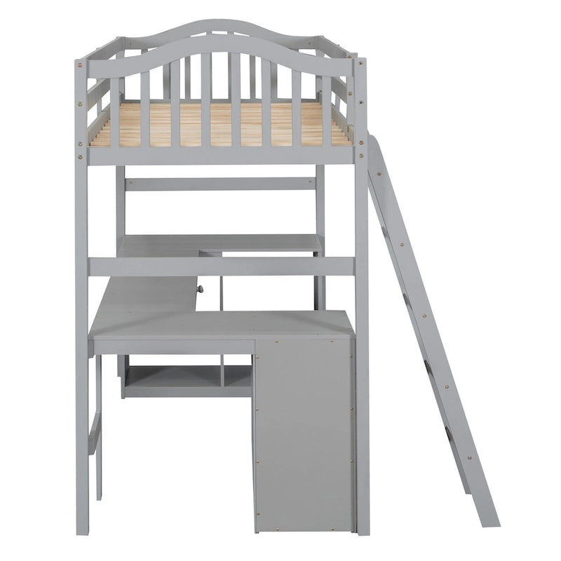 Twin Loft Bed with Drawers, Cabinet, Shelves & Desk