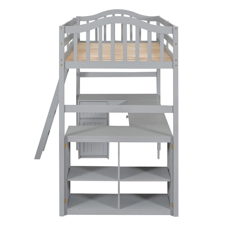 Twin Loft Bed with Drawers, Cabinet, Shelves & Desk