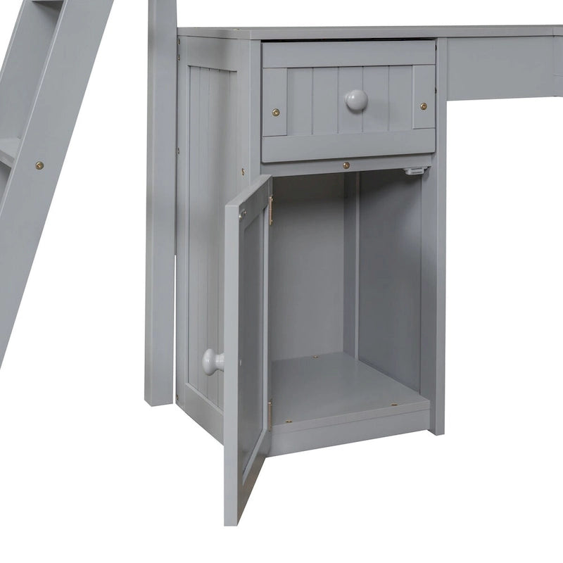 Twin Loft Bed with Drawers, Cabinet, Shelves & Desk