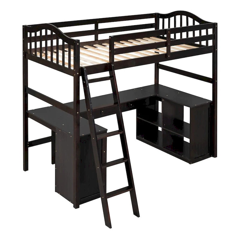 Twin Loft Bed with Drawers, Cabinet, Shelves & Desk