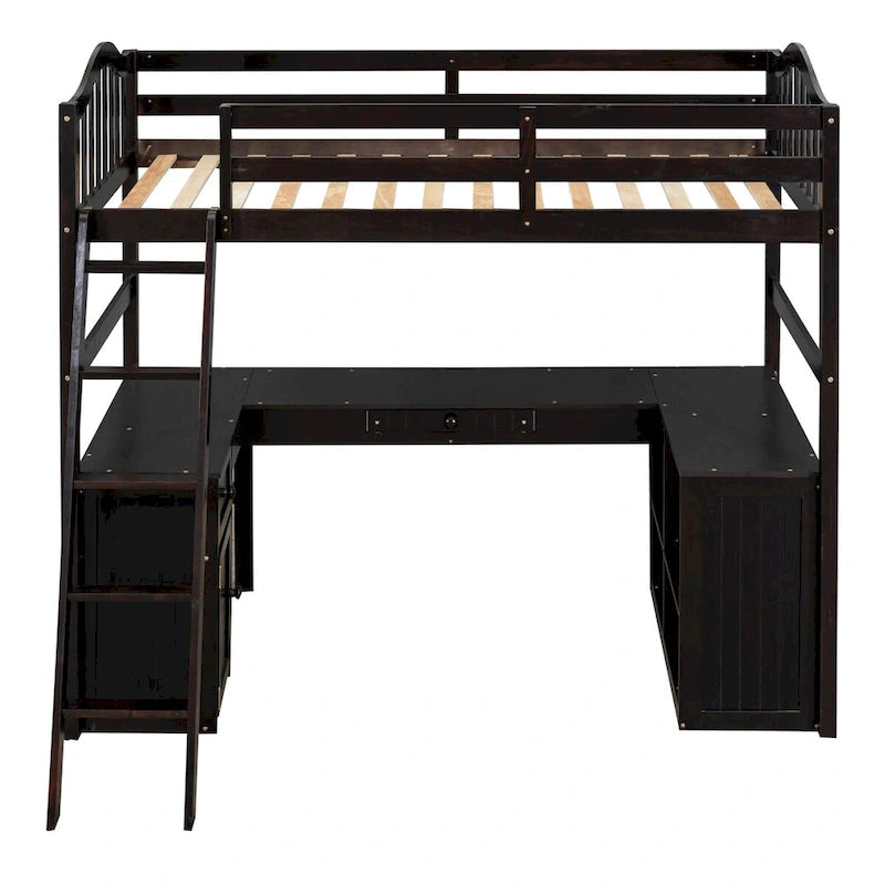 Twin Loft Bed with Drawers, Cabinet, Shelves & Desk