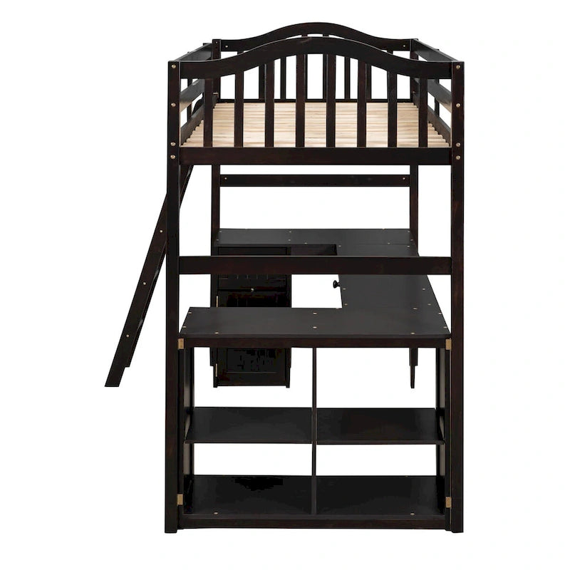 Twin Loft Bed with Drawers, Cabinet, Shelves & Desk