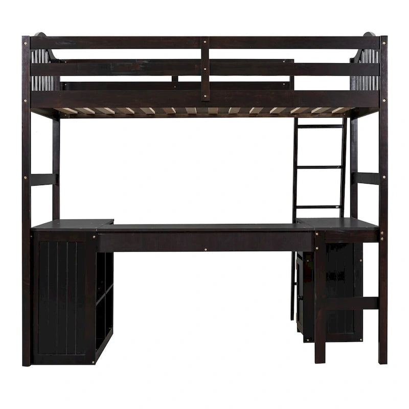Twin Loft Bed with Drawers, Cabinet, Shelves & Desk