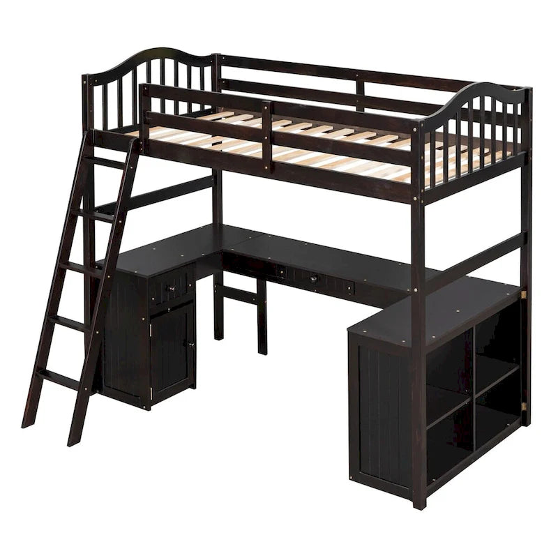 Twin Loft Bed with Drawers, Cabinet, Shelves & Desk