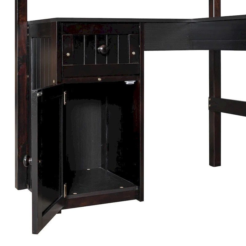 Twin Loft Bed with Drawers, Cabinet, Shelves & Desk