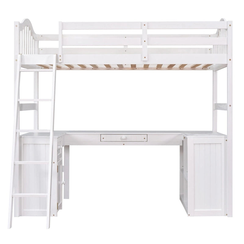 Twin Loft Bed with Drawers, Cabinet, Shelves & Desk
