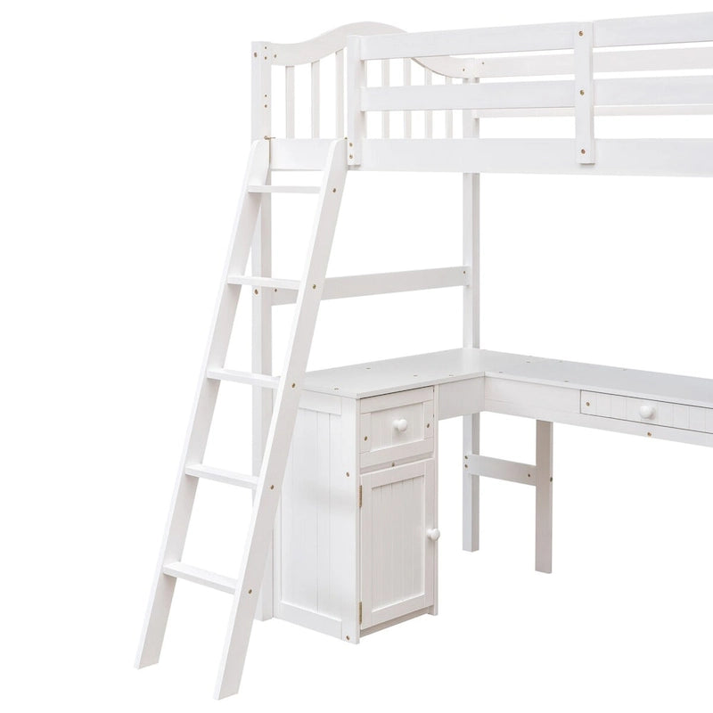 Twin Loft Bed with Drawers, Cabinet, Shelves & Desk
