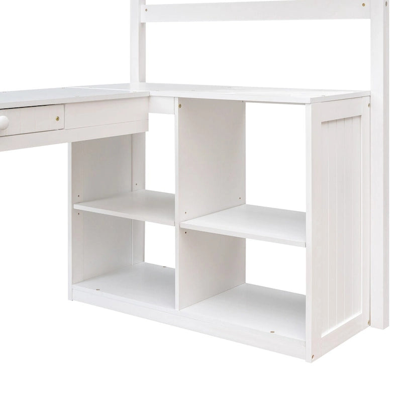 Twin Loft Bed with Drawers, Cabinet, Shelves & Desk