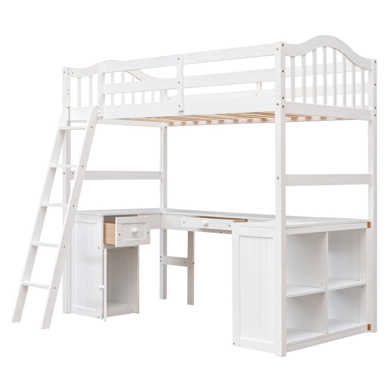 Twin Loft Bed with Drawers, Cabinet, Shelves & Desk