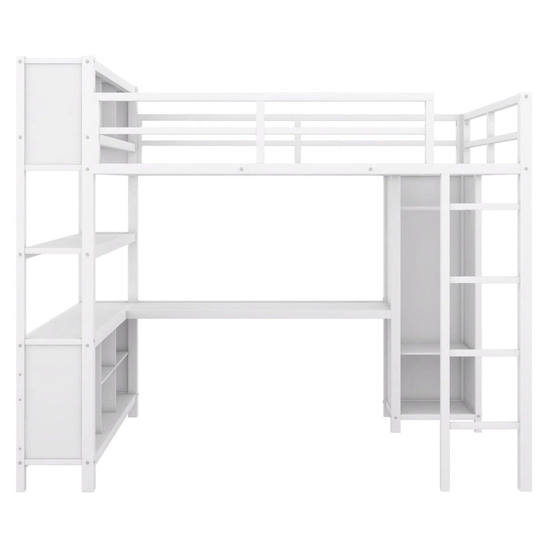 Metallhochbett mit L-förmigem Schreibtisch und Kleiderschrank