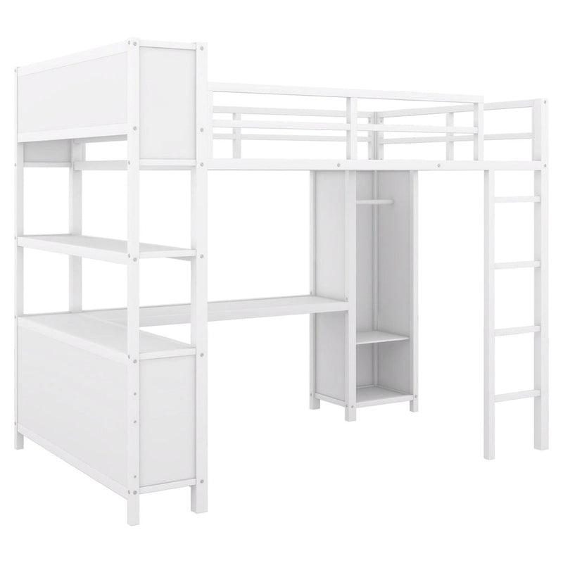 Lit mezzanine métallique avec bureau en L et armoire