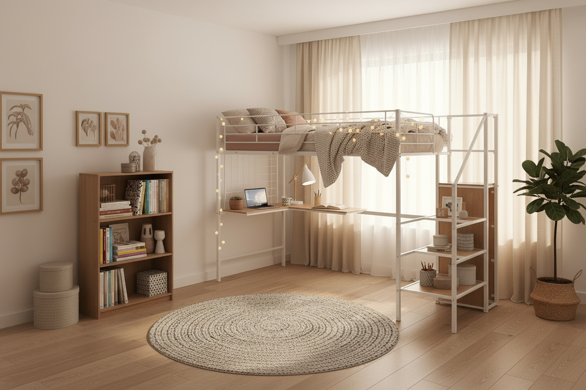 Wide angle loft bed room scene